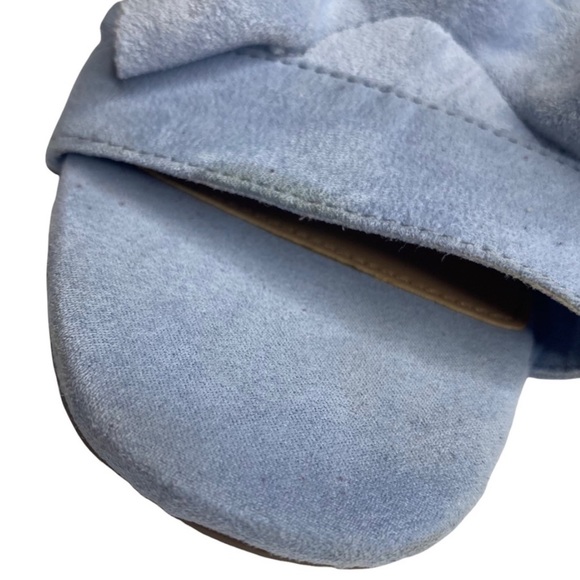 new Who What Wear ꧁ Zadie Ruffled Mule Heels Slide In Sandals ꧂ Blue Vegan Suede - Picture 11 of 16